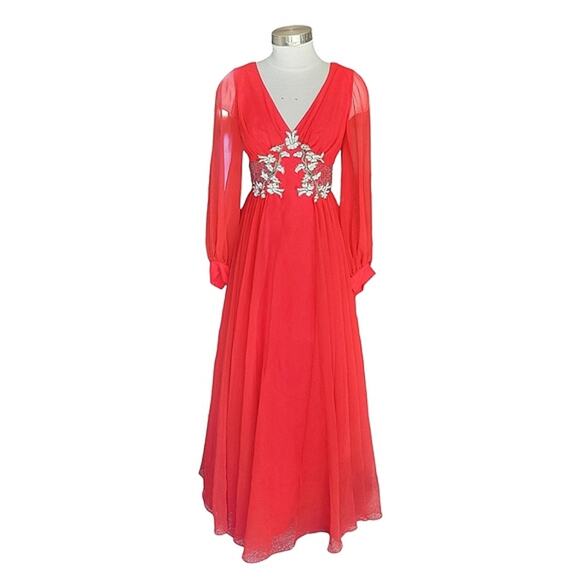 Mike Benet Dresses & Skirts - Vintage Mike Benet Formals 70s 60s Red Sheer Fairy Maxi Beaded Evening Dress 2